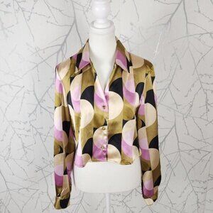 House of Harlow 1960 Pink Gold Psychedelic Satin Boxy Cropped Blouse